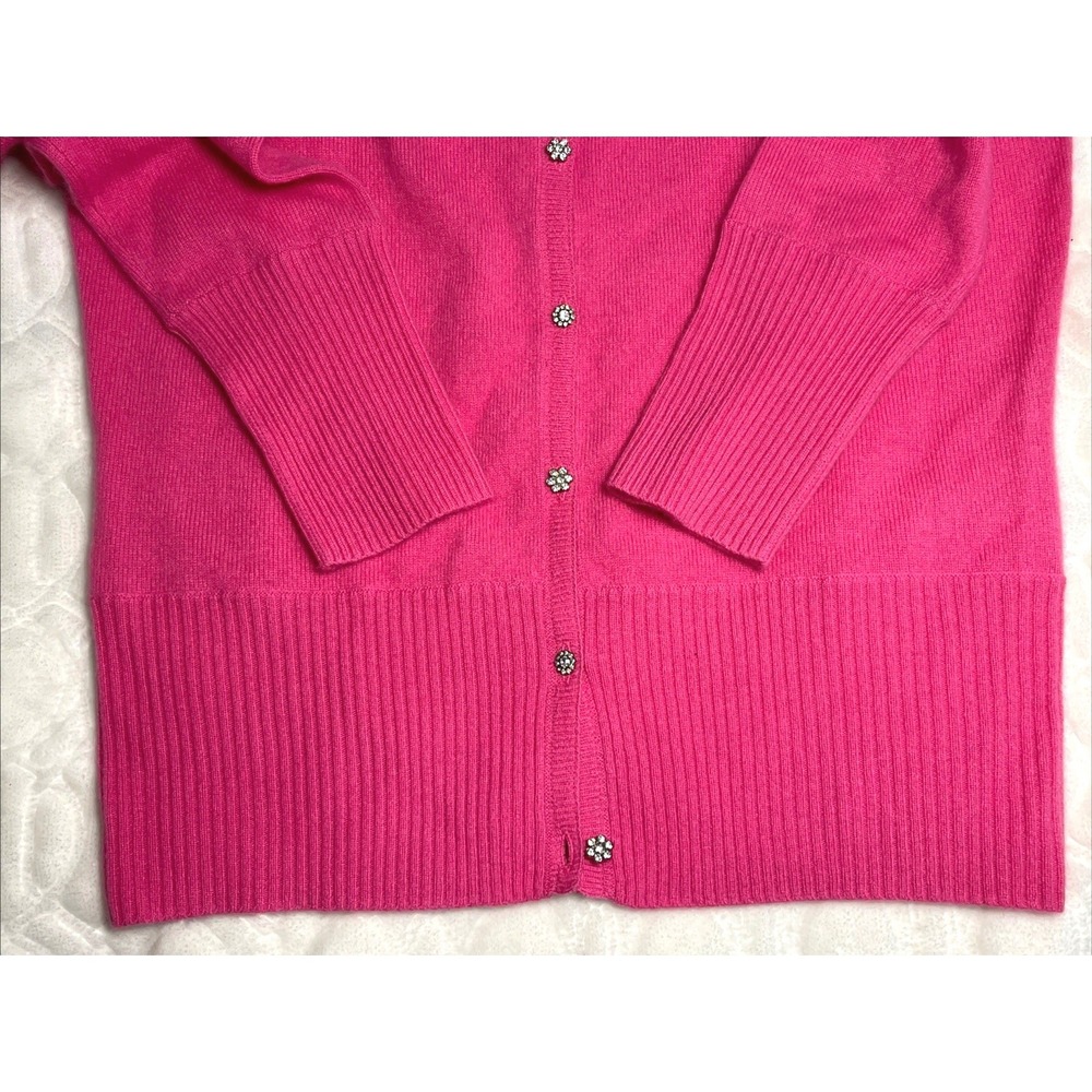 100% Pure Cashmere Cardigan Rhinestone Buttons Quiet Luxury Pink Women's Size M - Picture 4 of 9